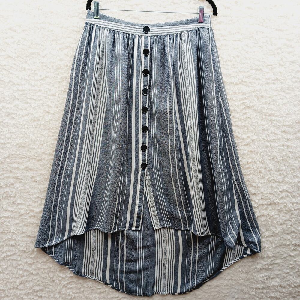 Skirt Midi Gray Striped Midi Boho Minimalist Coastal Chic Cruise Casual Size M